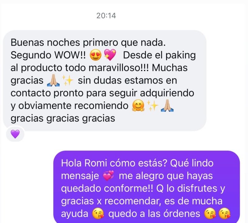 Mensaje de una clienta: desde el packaging al producto, todo maravilloso