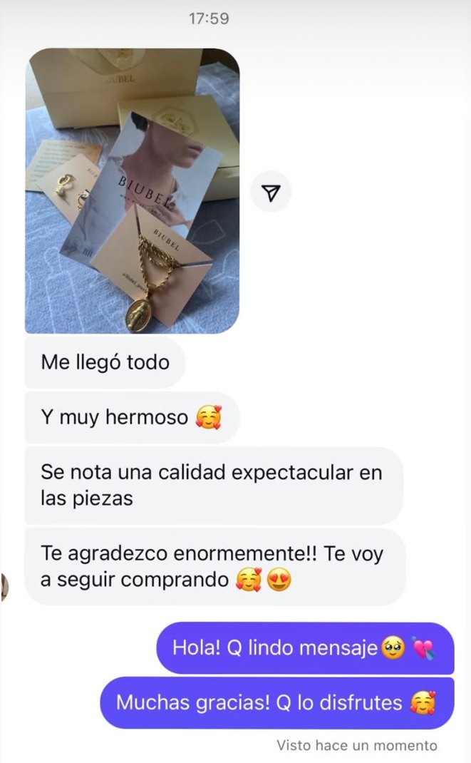 Mensaje de una clienta: se nota una calidad espectacular en las piezas